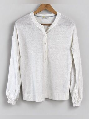Boden Leandra Linen Henley Sweater US Size 2 Off White Jumper Blouson Sleeve